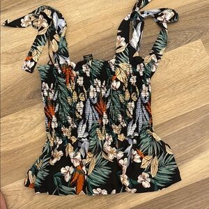 Rachel Zoe White and Orange Smocked Peplum Tank Top